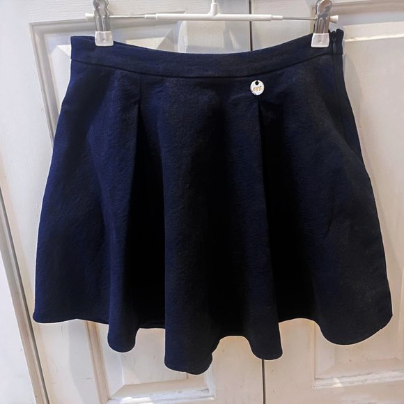 MET XS Navy Jacquard Flare Mini Skirt Pleated Skater Italy Made Cotton Lyocell S - Picture 12 of 16